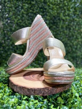 Jimmy Choo Metallic Leather Espadrille wedge Sandal 6.5
